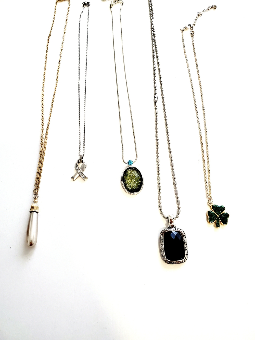 Gold and Silver Mixed Metal Necklaces Set with Green and Black Accents